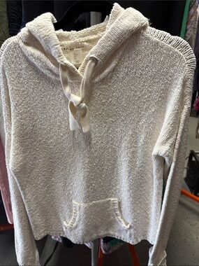 Kaisely Cream Textured Knit Hoodie